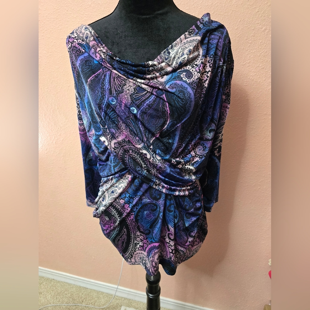 Worthington Paisley Print Top in Blue and Purple